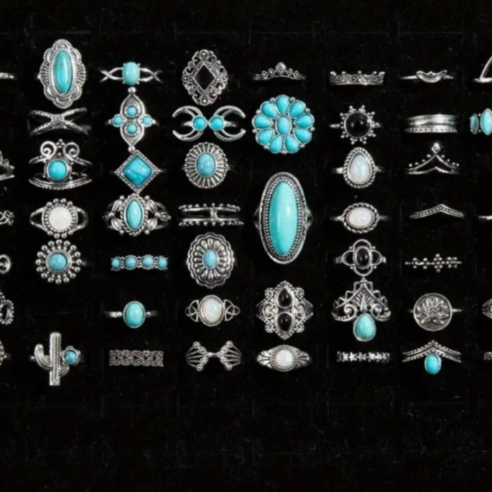Costume Jewelry Turquoise and Silver Bohemian Ring Collection